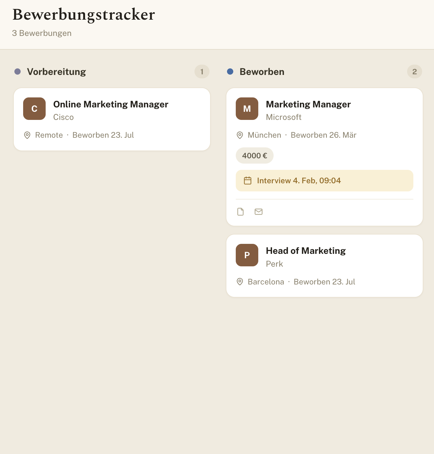 Alle Bewerbungen auf einem Board
